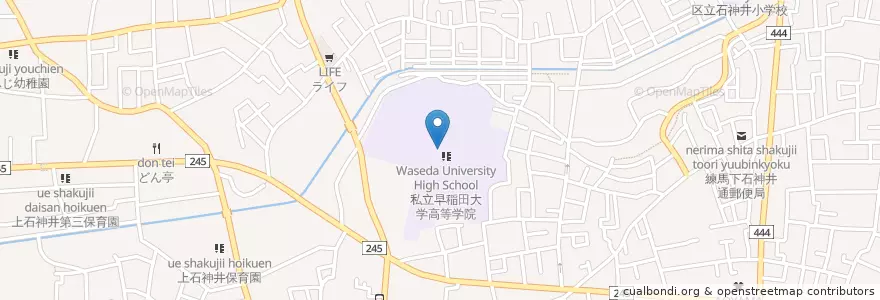 Mapa de ubicacion de 私立 早稲田大学高等学院 en Japão, Tóquio, 練馬区.