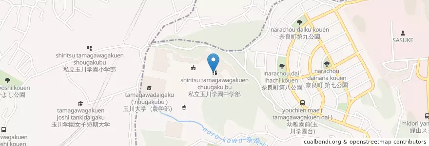 Mapa de ubicacion de 私立玉川学園中学部 en Япония, Канагава, Токио, Йокогама, Аоба.