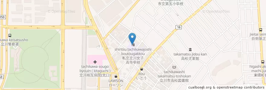 Mapa de ubicacion de 私立立川女子高等学校 en Japan, Tokio, 立川市.
