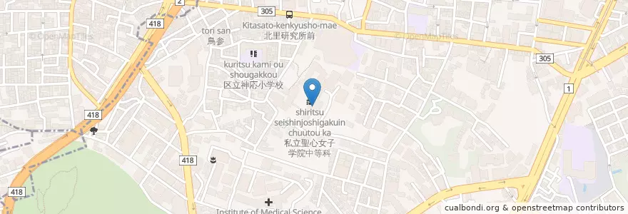 Mapa de ubicacion de 私立聖心女子学院中等科 en Japon, Tokyo, 港区.