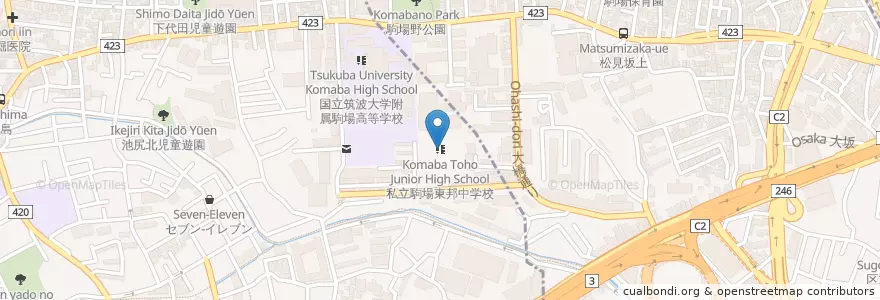 Mapa de ubicacion de Komaba Toho Junior High School en Japan, Tokyo, Meguro.