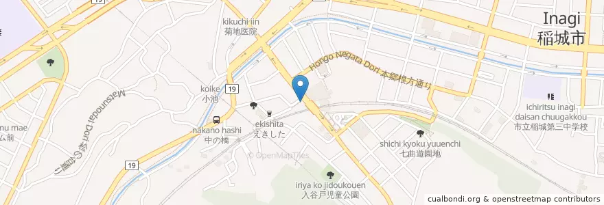 Mapa de ubicacion de 稲城駅前郵便局 en 日本, 東京都, 稲城市.