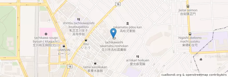 Mapa de ubicacion de 立川市高松図書館 en Japan, Tokio, 立川市.