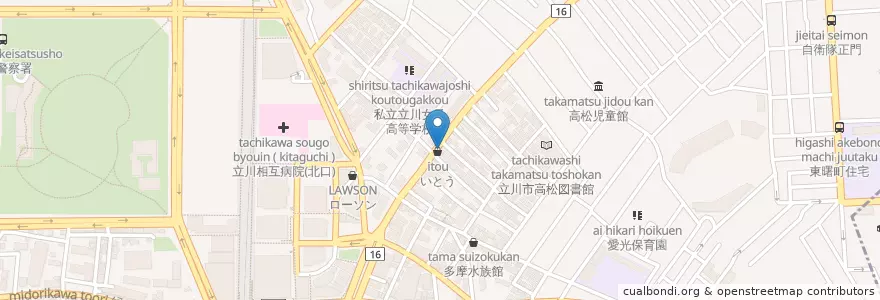 Mapa de ubicacion de 立川高松郵便局 en Japonya, 東京都, 立川市.