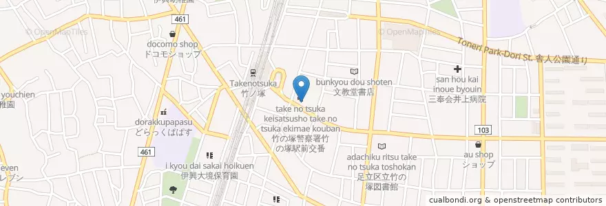 Mapa de ubicacion de 竹の塚警察署 竹の塚駅前交番 en ژاپن, 東京都, 足立区.