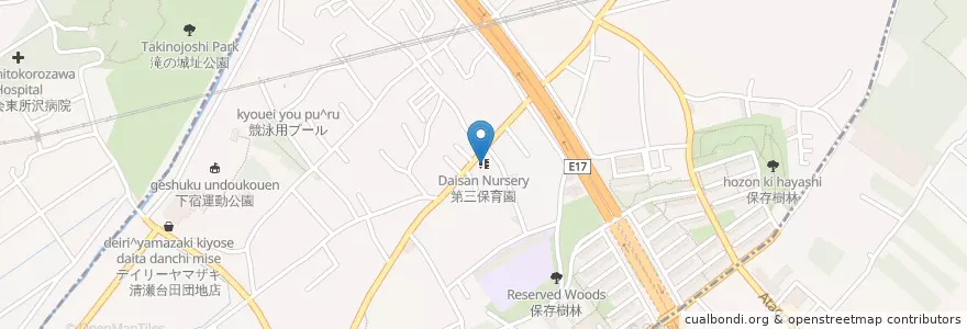 Mapa de ubicacion de 第三保育園 en 日本, 東京都, 清瀬市.