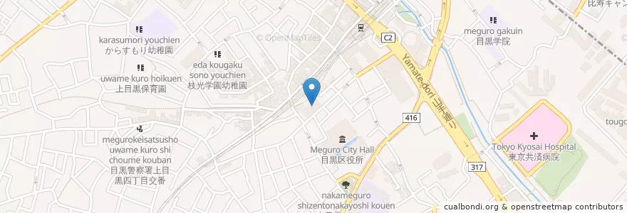 Mapa de ubicacion de 第二上目黒保育園 en Japonya, 東京都, 目黒区.