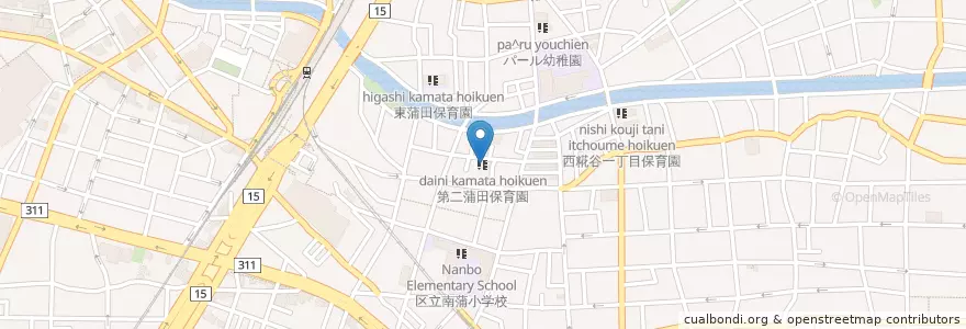 Mapa de ubicacion de 第二蒲田保育園 en 일본, 도쿄도, 大田区.