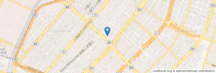 Mapa de ubicacion de 築地警察署三原橋交番 en Jepun, 東京都, 中央区.