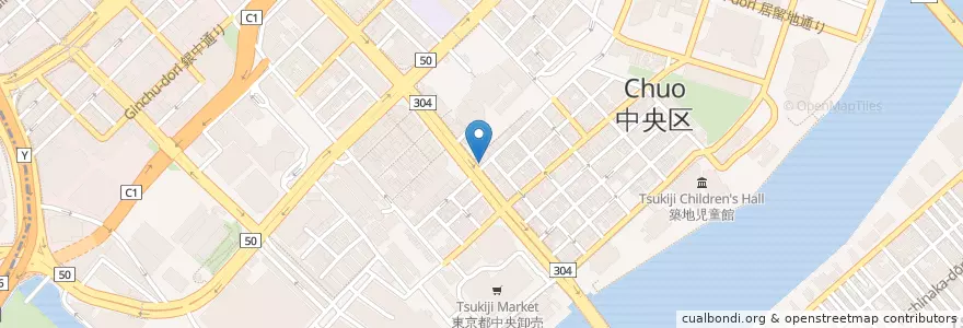 Mapa de ubicacion de 築地警察署小田原町交番 en Japón, Tokio, Chuo.
