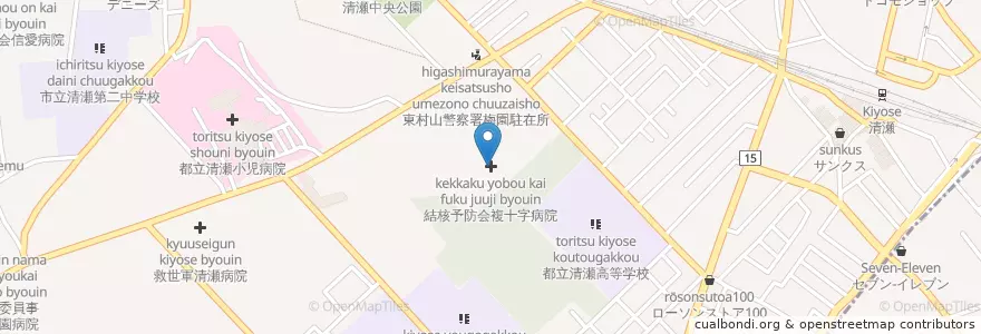 Mapa de ubicacion de 結核予防会複十字病院 en Japão, Tóquio, 清瀬市.