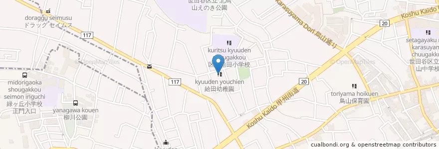 Mapa de ubicacion de 給田幼稚園 en Japan, Tokio, 世田谷区.