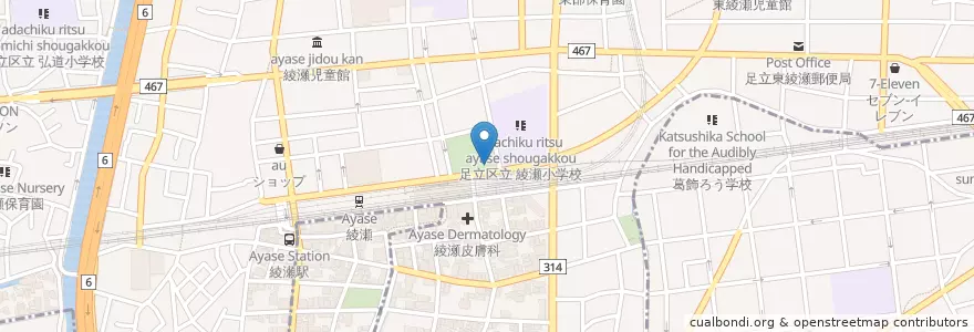 Mapa de ubicacion de 綾瀬警察署 綾瀬駅東口交番 en Japón, Tokio, Adachi.