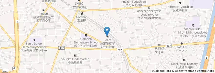 Mapa de ubicacion de 綾瀬警察署足立駐在所 en Japón, Tokio, Adachi.
