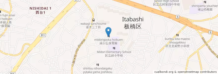 Mapa de ubicacion de 緑が丘保育園 en Japan, Tokio, 板橋区.