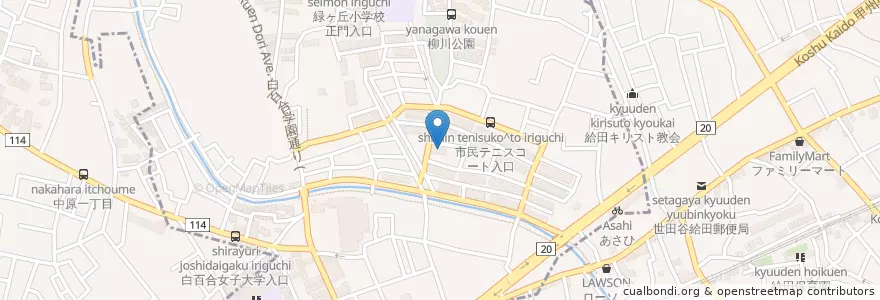 Mapa de ubicacion de 緑ケ丘保育園 en 일본, 도쿄도, 調布市.