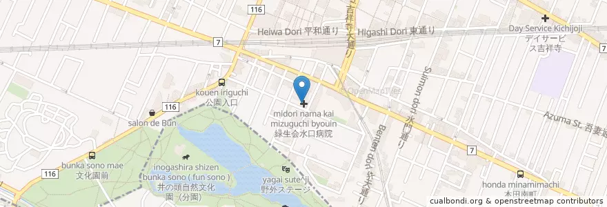 Mapa de ubicacion de 緑生会水口病院 en Japan, 東京都, 武蔵野市.