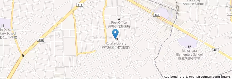 Mapa de ubicacion de 練馬区立小竹図書館 en Japonya, 東京都, 練馬区.