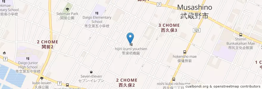 Mapa de ubicacion de 聖泉幼稚園 en اليابان, 東京都, 武蔵野市.
