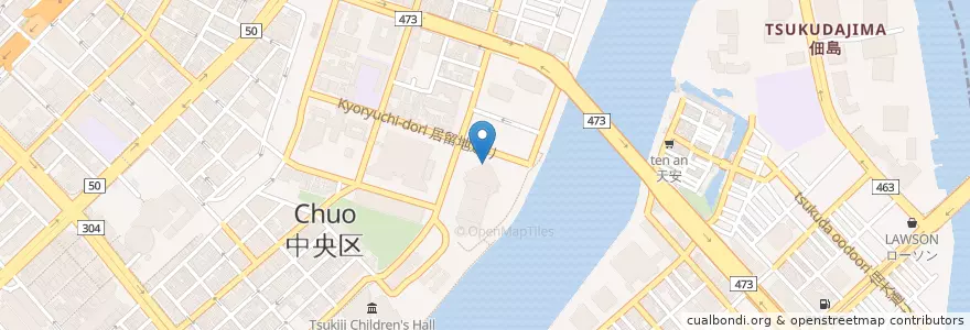 Mapa de ubicacion de 聖路加ガーデン内郵便局 en 日本, 東京都, 中央区.
