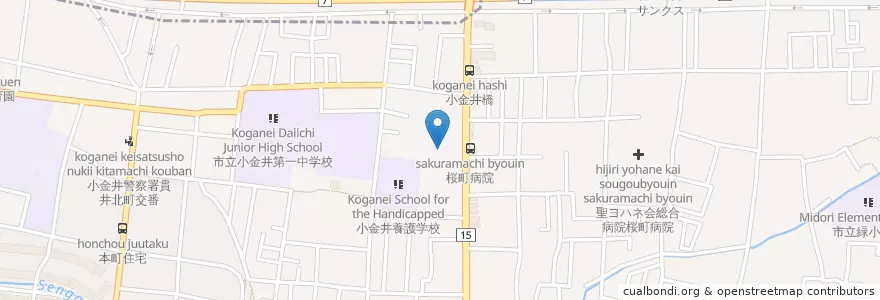 Mapa de ubicacion de 聖霊幼稚園 (Seirei Kindergarten) en 日本, 東京都, 小金井市.