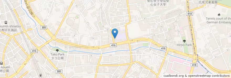 Mapa de ubicacion de 臨川幼稚園 en Japonya, 東京都, 渋谷区, 広尾.