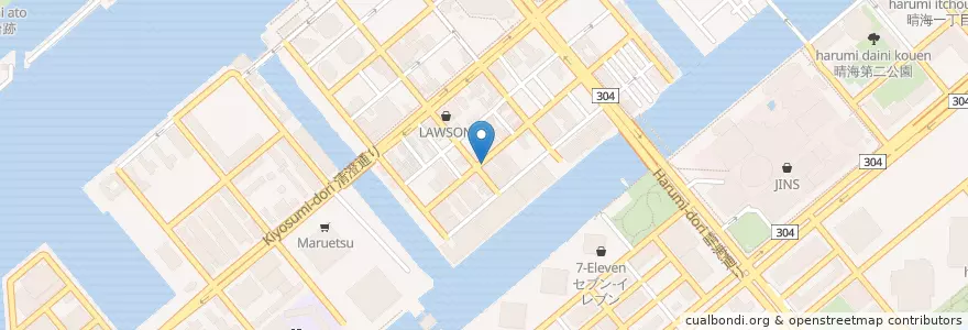 Mapa de ubicacion de 臨港消防署月島出張所 en Japan, Tokio, 中央区.