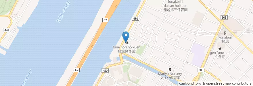 Mapa de ubicacion de 船堀保育園 en 일본, 도쿄도, 江戸川区.