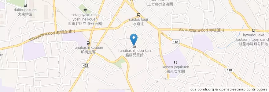 Mapa de ubicacion de 船橋児童館 en Japan, Tokio, 世田谷区.