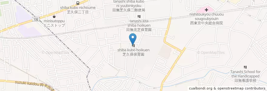 Mapa de ubicacion de 芝久保保育園 en Japon, Tokyo, 西東京市.