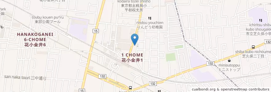 Mapa de ubicacion de 花小金井駅前郵便局 en Jepun, 東京都, 小平市.
