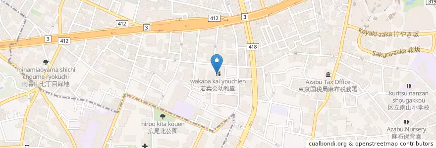 Mapa de ubicacion de 若葉会幼稚園 en Japón, Tokio, Minato.