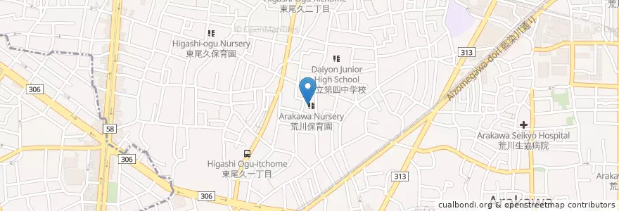 Mapa de ubicacion de 荒川保育園 en Giappone, Tokyo.