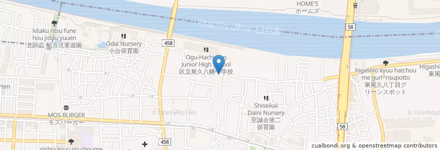 Mapa de ubicacion de 荒川区立 尾久図書館 en Japan, 東京都.