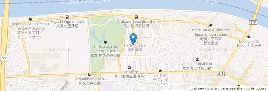 Mapa de ubicacion de 荒川区立町屋図書館 en Giappone, Tokyo, 足立区.