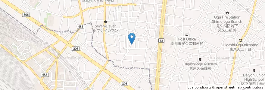 Mapa de ubicacion de 荒川東尾久四郵便局 en Japão, Tóquio.