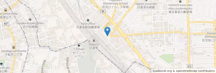 Mapa de ubicacion de 荒川警察署日暮里駅前交番 en Japonya, 東京都, 台東区.