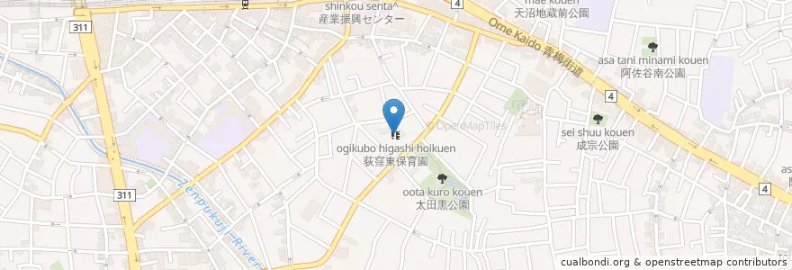 Mapa de ubicacion de 荻窪東保育園 en Japan, 東京都, 杉並区.