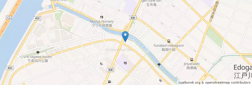 Mapa de ubicacion de 葛西警察署宇喜田駐在所 en Jepun, 東京都, 江戸川区.