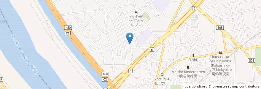 Mapa de ubicacion de 葛飾四つ木郵便局 en ژاپن, 東京都, 葛飾区.