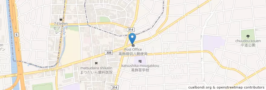 Mapa de ubicacion de 葛飾堀切八郵便局 en Япония, Токио, Кацусика.