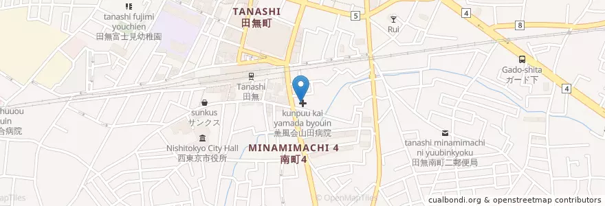 Mapa de ubicacion de 薫風会山田病院 en Japón, Tokio, Nishitokyo.