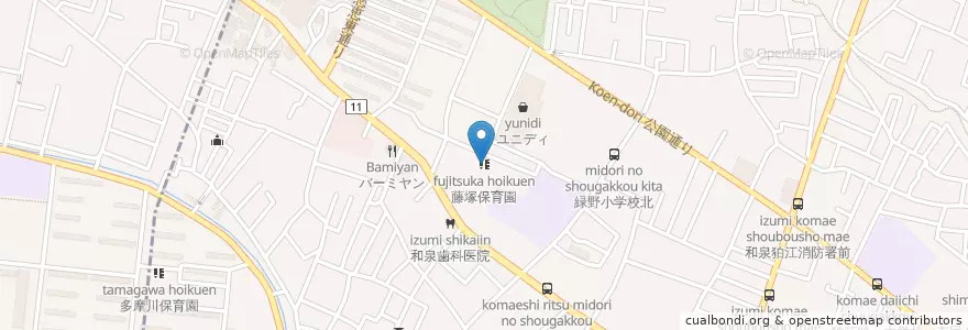 Mapa de ubicacion de 藤塚保育園 en 일본, 도쿄도, 狛江市.