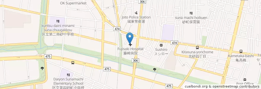 Mapa de ubicacion de 藤崎病院 en Япония, Токио, Кото.