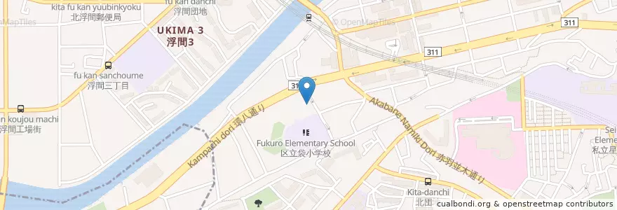 Mapa de ubicacion de 袋保育園 en Japan, 東京都, 北区.