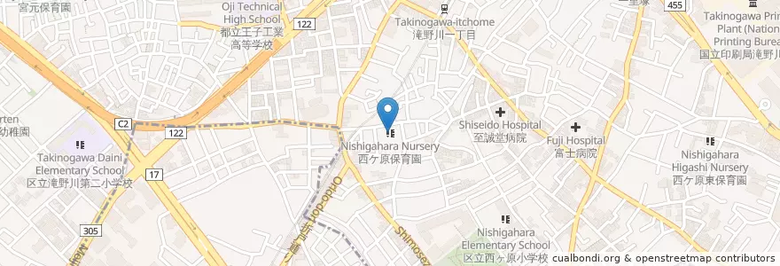 Mapa de ubicacion de 西ケ原保育園 en Jepun, 東京都, 北区.