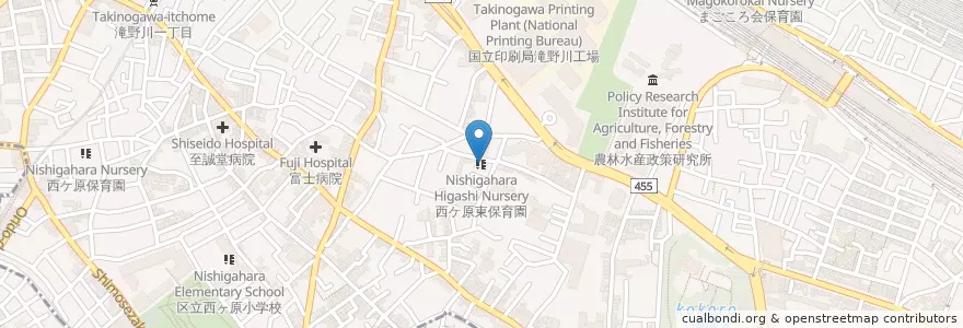 Mapa de ubicacion de 西ケ原東保育園 en Jepun, 東京都, 北区.