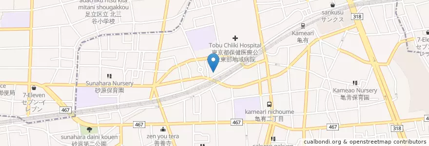 Mapa de ubicacion de 西亀有児童館 en Jepun, 東京都, 足立区.