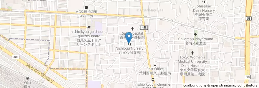 Mapa de ubicacion de 荒川区立 西尾久保育園 en 日本, 東京都.