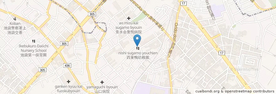 Mapa de ubicacion de 西巣鴨幼稚園 en 일본, 도쿄도, 豊島区.